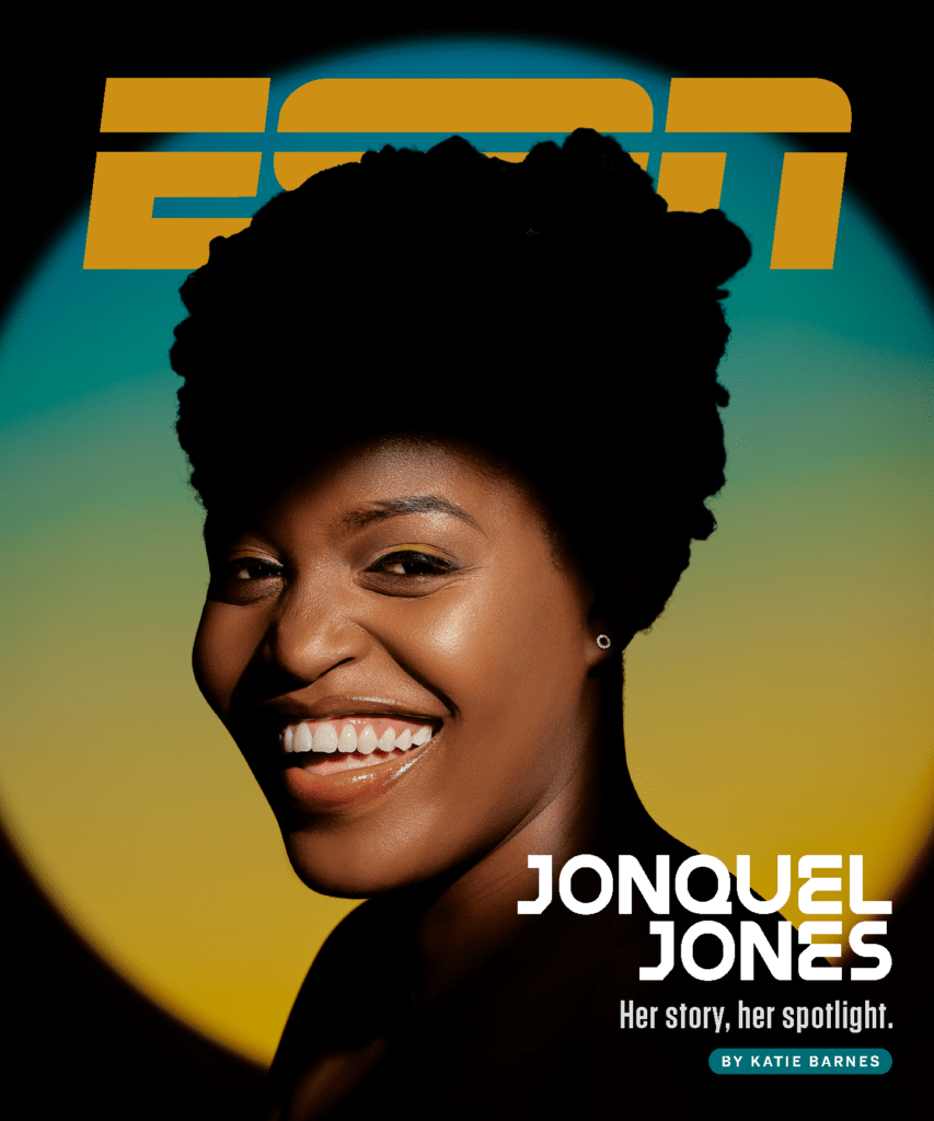 ESPN cover shoot featuring portrait of Jonquel Jones a WNBA star